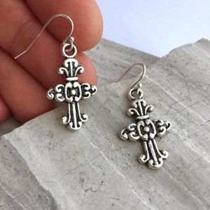 Sterling Silver harvest Cross Charm Earrings
